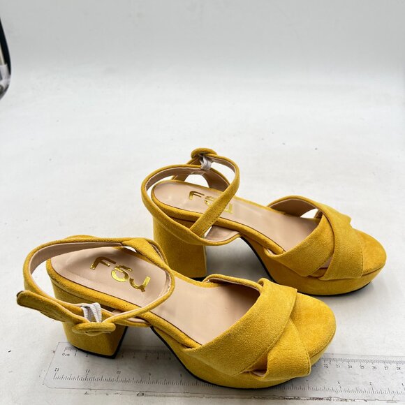FSJ Yellow Peep Toe Chunky High Heels Platform Sandals Ankle Strap Suede Shoes - Picture 3 of 7